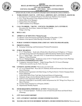 Agenda Regular Meeting of the Mayor and City Council City of Goldsboro Council Chambers – City Hall – 214 N. Center Street J