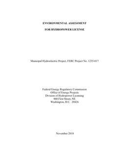 Municipal Hydroelectric Project, FERC Project No