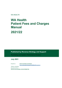 WA Health Patient Fees and Charges Manual 2021/22