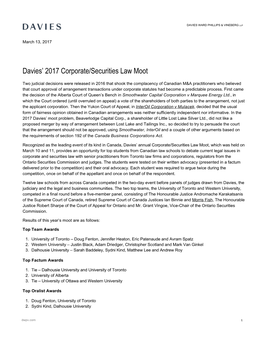 Davies' 2017 Corporate/Securities Law Moot
