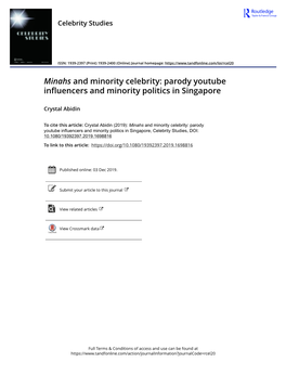 Minahs and Minority Celebrity: Parody Youtube Influencers and Minority Politics in Singapore