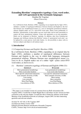 Case, Word Order, and Verb Agreement in the Germanic Languages Gunther De Vogelaer Ghent University