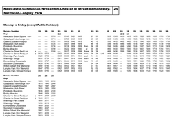 Newcastle-Gateshead-Wrekenton-Chester Le Street-Edmondsley- 25 Sacriston-Langley Park