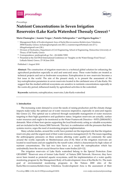 Nutrient Concentrations in Seven Irrigation Reservoirs (Lake Karla Watershed Thessaly Greece) †