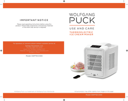 Use and Care Thermoelectric Ice Cream Maker