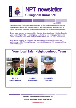 NPT Newsletter Gillingham Rural SNT