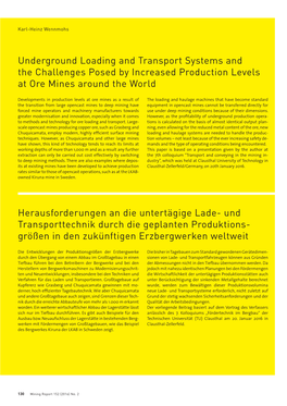 Underground Loading and Transport Systems and the Challenges Posed by Increased Production Levels at Ore Mines Around the World