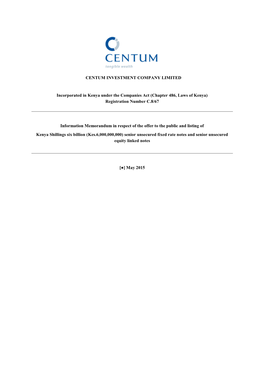 CENTUM INVESTMENT COMPANY LIMITED Incorporated in Kenya Under the Companies