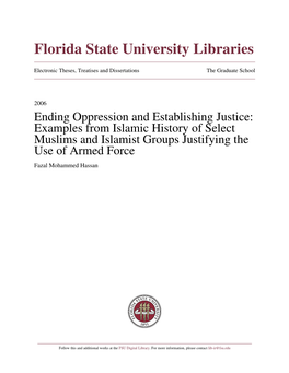 Examples from Islamic History of Select Muslims and Islamist Groups Justifying the Use of Armed Force Fazal Mohammed Hassan