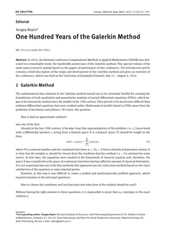One Hundred Years of the Galerkin Method