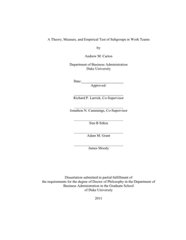 A Theory, Measure, and Empirical Test of Subgroups in Work Teams