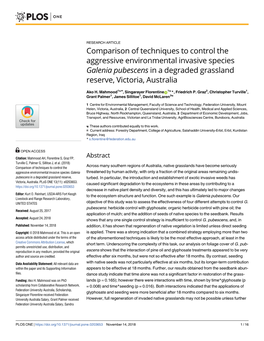 Comparison of Techniques to Control the Aggressive Environmental Invasive Species Galenia Pubescens in a Degraded Grassland Reserve, Victoria, Australia