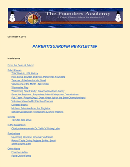 Parent/Guardian Newsletter