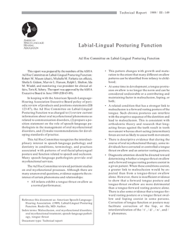 Labial-Lingual Posturing Functiontechnical Report 1989 / III - 149