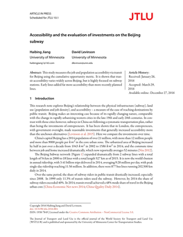 Accessibility and the Evaluation of Investments on the Beijing Subway