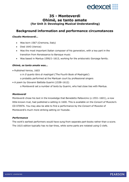 35 - Monteverdi Ohimè, Se Tanto Amate (For Unit 3: Developing Musical Understanding)