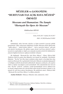 “HURTUYAH-TAS AÇIK HAVA MÜZESİ” ÖRNEĞİ Museums and Shamanism: the Sample “Hurtuyah-Tas Open Air Museum”