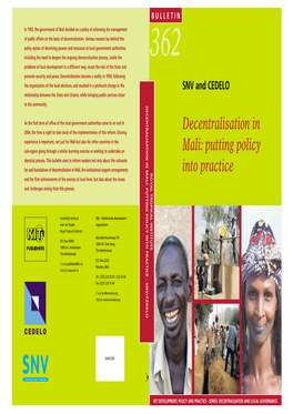 Decentralisation in Mali: Putting Policy Into Practice”, This Bulletin Is Designed to Inform Readers About the Achievements of the Decentralisation Process in Mali