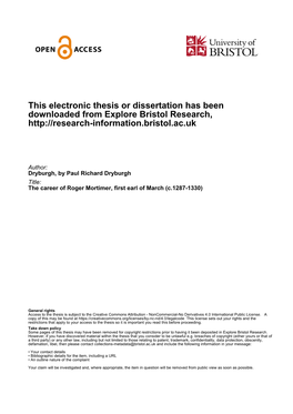 This Electronic Thesis Or Dissertation Has Been Downloaded from Explore Bristol Research