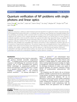 Quantum Verification of NP Problems with Single Photons and Linear Optics