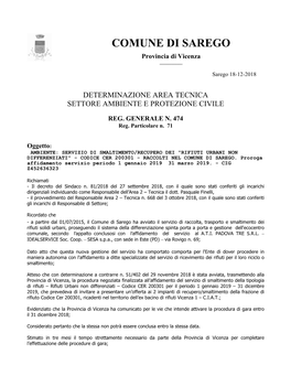 Page 1 COMUNE DI SAREGO Provincia Di Vicenza Sarego 18-12