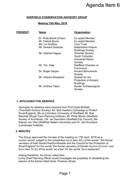 Sheffield Conservation Advisory Group Minutes PDF 246 KB