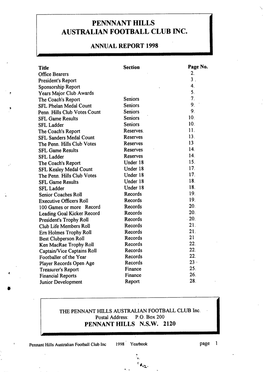 Pennant Hills Australian Football Club Year Book