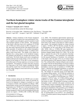 Northern Hemisphere Winter Storm Tracks of the Eemian Interglacial and the Last Glacial Inception