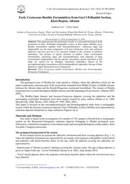 Early Cretaceous Benthic Foraminifera from Guri I Pellumbit Section, Klosi Region, Albania
