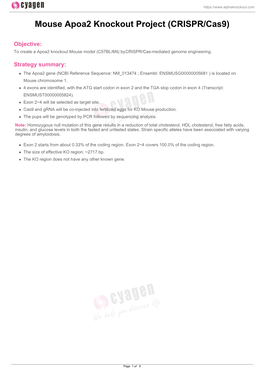 Mouse Apoa2 Knockout Project (CRISPR/Cas9)