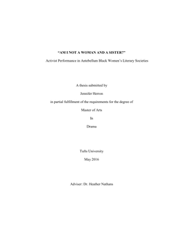 Activist Performance in Antebellum Black Women's Literary Societies A