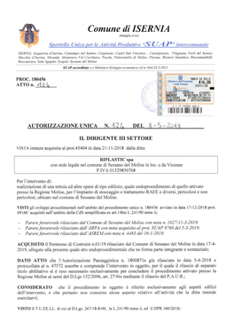 Comune Di ISERNIA Medaglia D'oro Sportello Unico Per Le Attività Produttive 