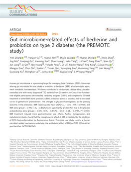 Gut Microbiome-Related Effects of Berberine and Probiotics on Type 2 Diabetes (The PREMOTE Study)
