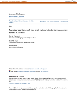 Towards a Legal Framework for a Single National Ballast Water Management Scheme in Australia