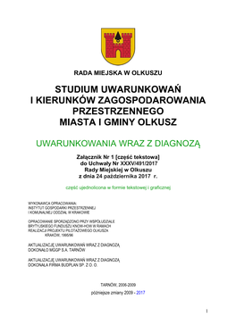 Studium Uwarunkowań I Kierunków Zagospodarowania Przestrzennego Miasta I Gminy Olkusz