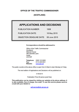 APPLICATIONS and DECISIONS 18 May 2015