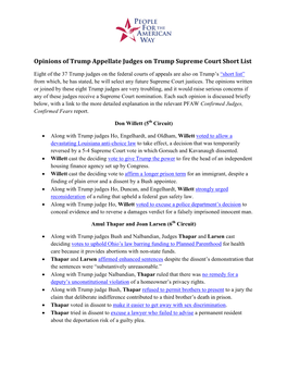 Opinions of Trump Appellate Judges on Trump Supreme Court Short List