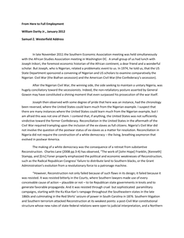 From Here to Full Employment William Darity Jr., January 2012 Samuel Z. Westerfield Address in Late November 2011 the Southern E