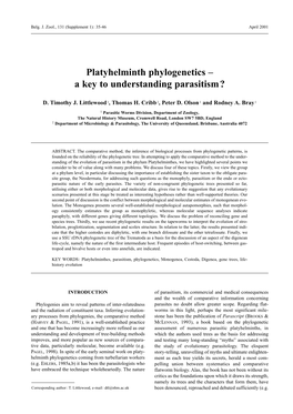 Platyhelminth Phylogenetics – a Key to Understanding Parasitism?