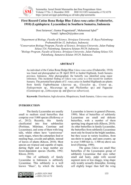 First Record Catius Rona Hedge Blue Udara Rona Catius (Fruhstorfer, 1910) (Lepidoptera: Lycaenidae) in Southern Sumatra, Indonesia