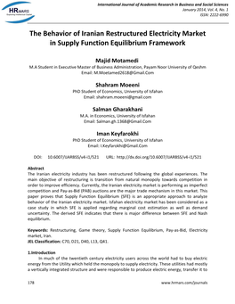The Behavior of Iranian Restructured Electricity Market in Supply Function Equilibrium Framework