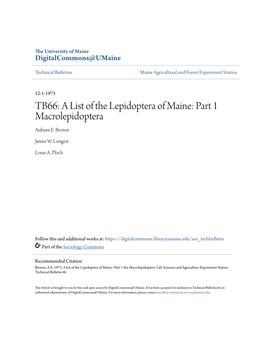TB66: a List of the Lepidoptera of Maine: Part 1 Macrolepidoptera Auburn E