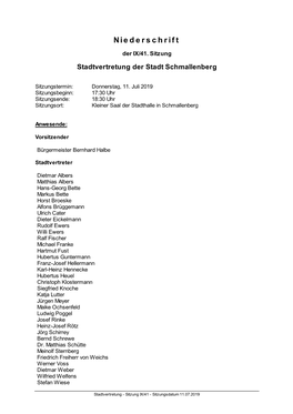 Stadtvertretung Der Stadt Schmallenberg