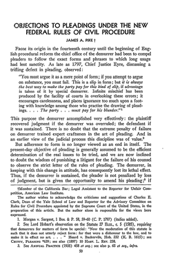 Objections to Pleadings Under the New Federal Rules of Civil Procedure James A