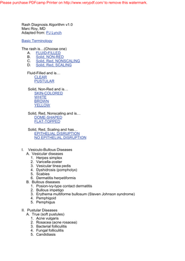 Rash Diagnosis Algorithm V1.0 Marc Roy, MD Adapted From: PJ Lynch