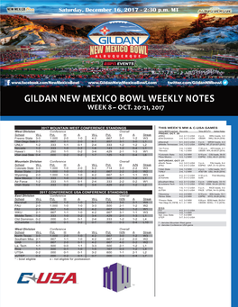 Gildan New Mexico Bowl Weekly Notes Week 8 ~ Oct