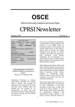 OSCE CPRSI Newsletter Vol.1 No