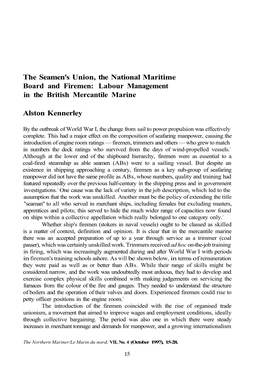 The Seamen's Union, the National Maritime Board and Firemen: Labour Management in the British Mercantile Marine