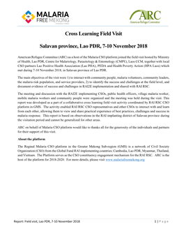 Cross Learning Field Visit Salavan Province, Lao PDR, 7-10 November