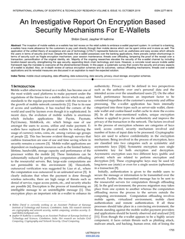 An Investigative Report on Encryption Based Security Mechanisms for E-Wallets